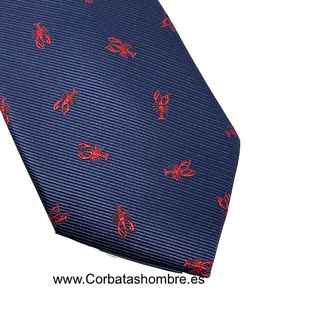 CORBATA AZUL MARINO CON BOGAVANTES ROJOS DIVERTIDA Y ELEGANTE 