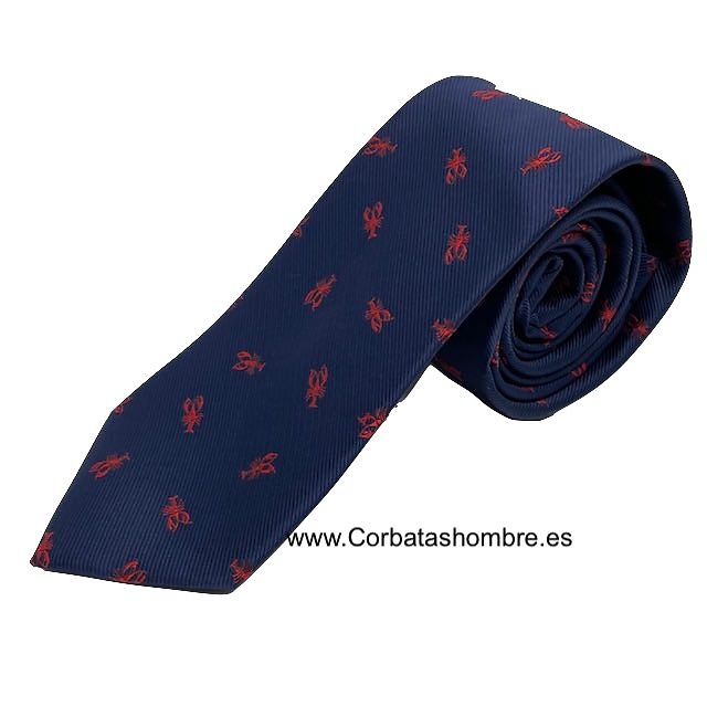 CORBATA AZUL MARINO CON BOGAVANTES ROJOS DIVERTIDA Y ELEGANTE 