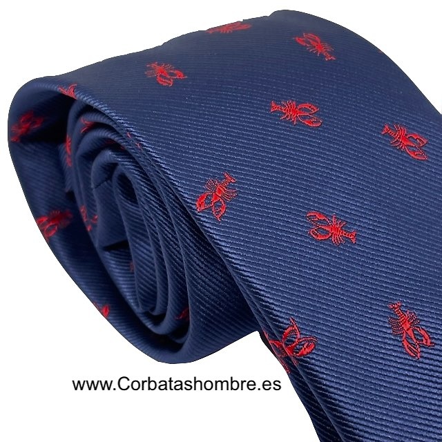 CORBATA AZUL MARINO CON BOGAVANTES ROJOS DIVERTIDA Y ELEGANTE 