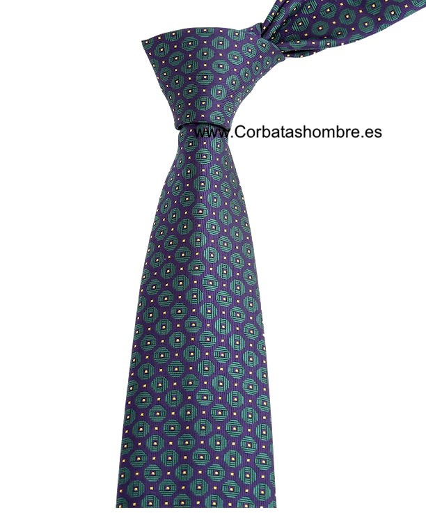 CORBATA AZUL MARINO CON CIRCULOS VERDES RAYADOS MUY ELEGANTE 