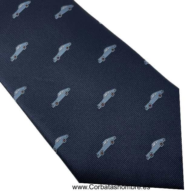 CORBATA AZUL MARINO CON COCHES EN AZUL CLARO 