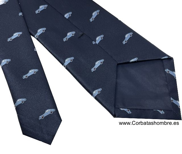 CORBATA AZUL MARINO CON COCHES EN AZUL CLARO 