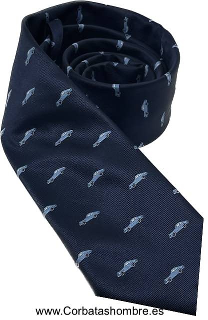 CORBATA AZUL MARINO CON COCHES EN AZUL CLARO 