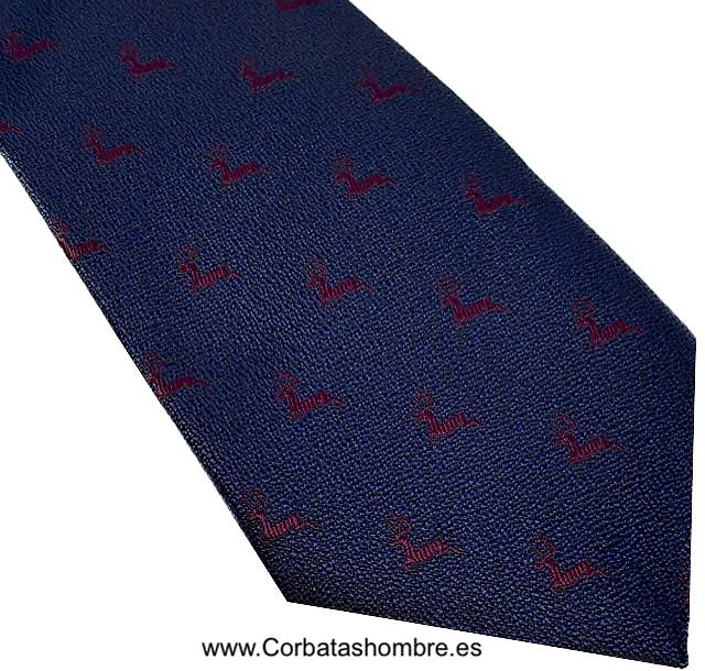 CORBATA AZUL MARINO CON DIBUJO DE CIERVOS BURDEOS 