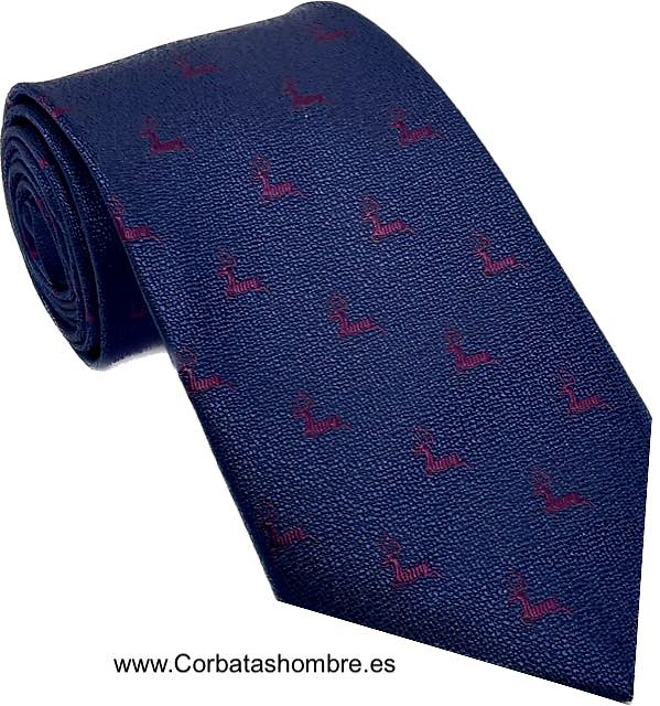 CORBATA AZUL MARINO CON DIBUJO DE CIERVOS BURDEOS 