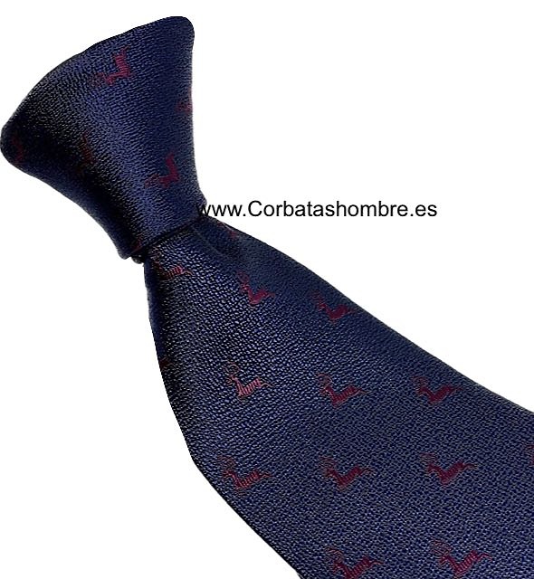 CORBATA AZUL MARINO CON DIBUJO DE CIERVOS BURDEOS 