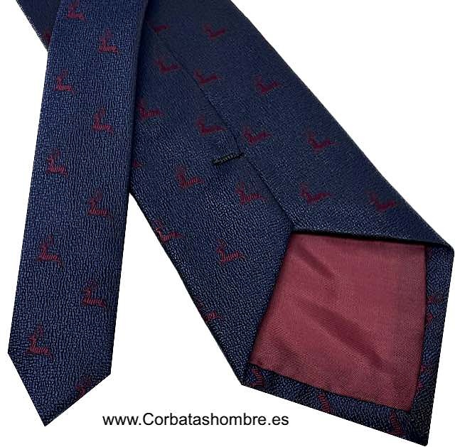 CORBATA AZUL MARINO CON DIBUJO DE CIERVOS BURDEOS 