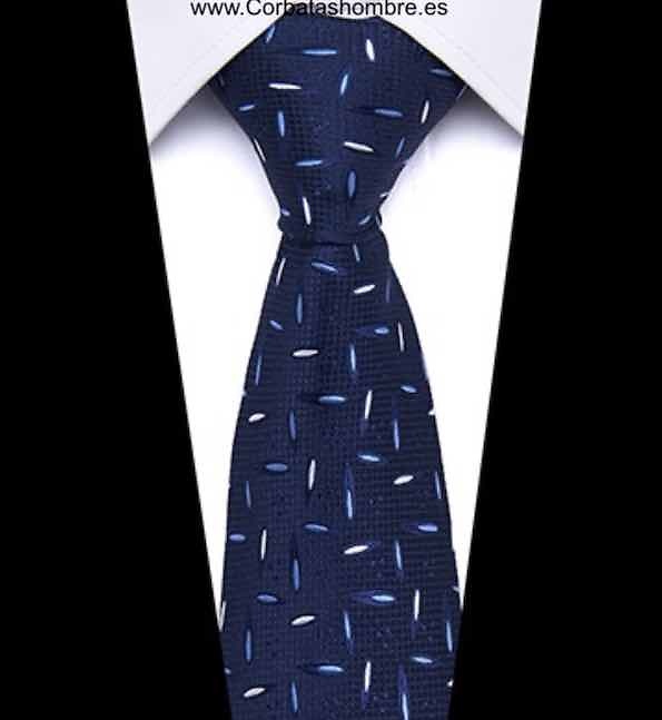 CORBATA AZUL MARINO CON DIBUJO DE ESTELAS SOBRE TELA MICRO CUADRICULADA 