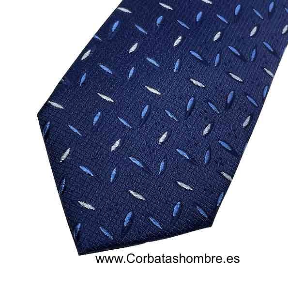 CORBATA AZUL MARINO CON DIBUJO DE ESTELAS SOBRE TELA MICRO CUADRICULADA 