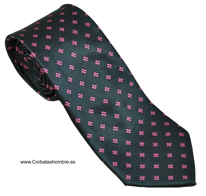 CORBATA AZUL MARINO CON DIBUJO DE FLORECILLAS ROSAS 