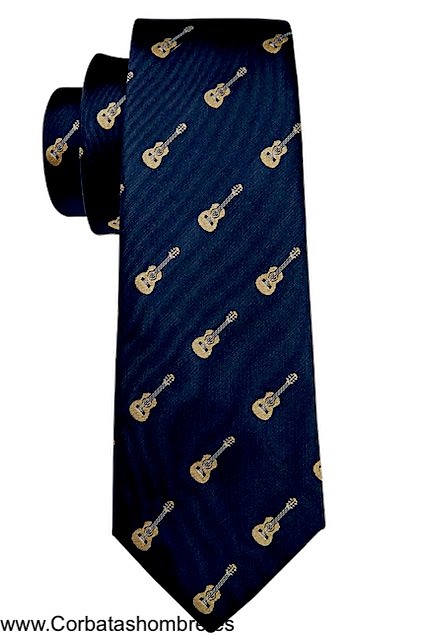 CORBATA AZUL MARINO CON DIBUJO DE GUITARRAS CLÁSICAS ESPAÑOLAS 