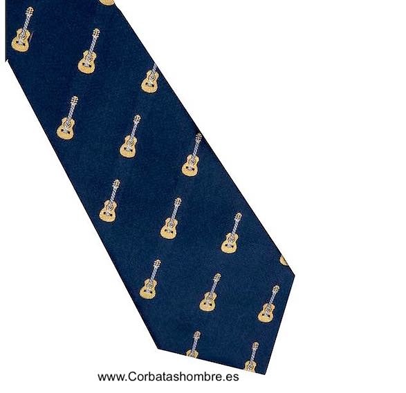 CORBATA AZUL MARINO CON DIBUJO DE GUITARRAS CLÁSICAS ESPAÑOLAS 