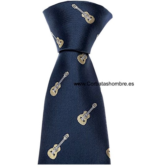CORBATA AZUL MARINO CON DIBUJO DE GUITARRAS CLÁSICAS ESPAÑOLAS 