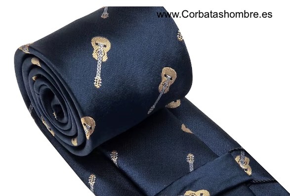 CORBATA AZUL MARINO CON DIBUJO DE GUITARRAS CLÁSICAS ESPAÑOLAS 