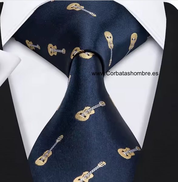 CORBATA AZUL MARINO CON DIBUJO DE GUITARRAS CLÁSICAS ESPAÑOLAS 