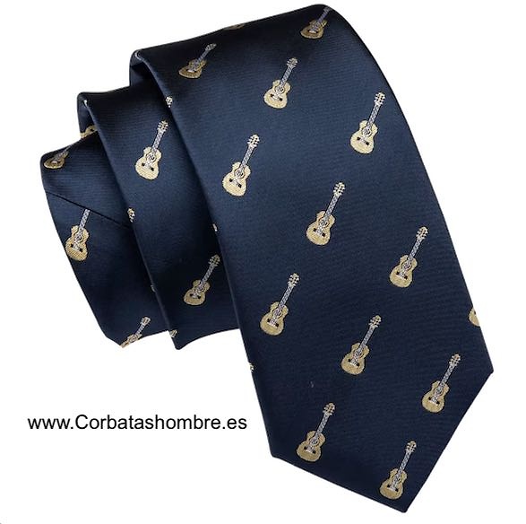 CORBATA AZUL MARINO CON DIBUJO DE GUITARRAS CLÁSICAS ESPAÑOLAS 