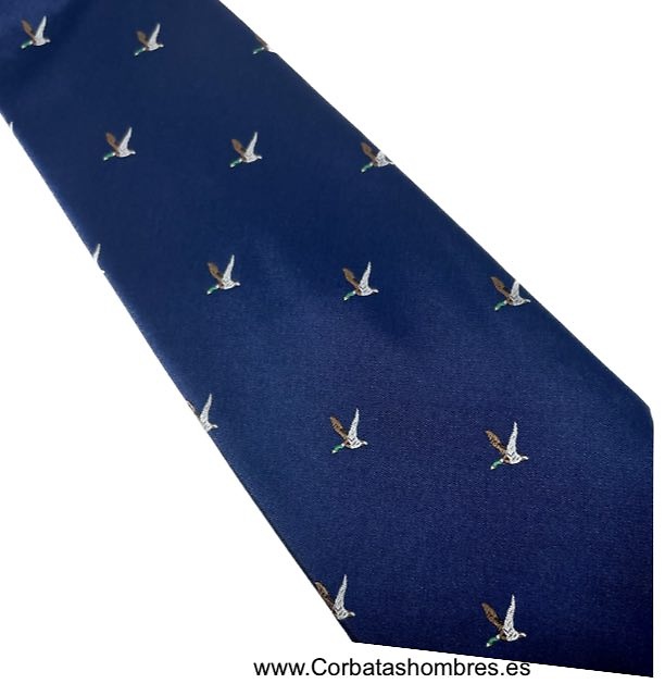 CORBATA AZUL MARINO CON DIBUJO DE PATOS VOLANDO 