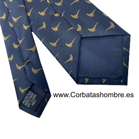 CORBATA AZUL MARINO CON FAISANES DE TELA ZIGZAG AZUL MARINO 