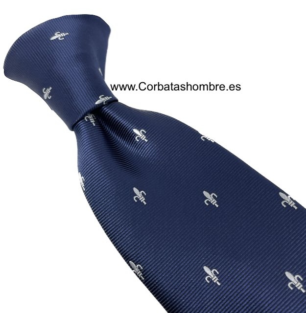 CORBATA AZUL MARINO CON FLORES DE LYS BLANCAS 