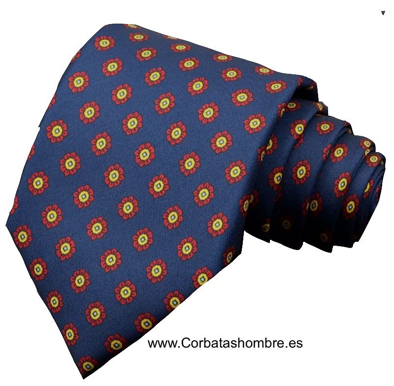 CORBATA AZUL MARINO CON FLORES ROJAS Y AMARILLAS LOS COLORES DE ESPAÑA 