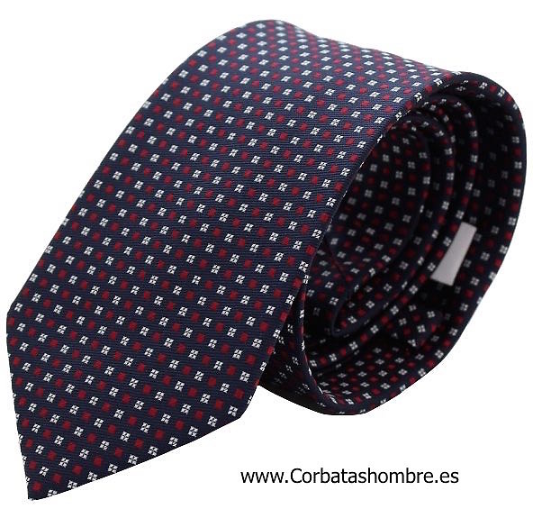 CORBATA AZUL MARINO CON FLORES ROJAS Y BLANCAS 