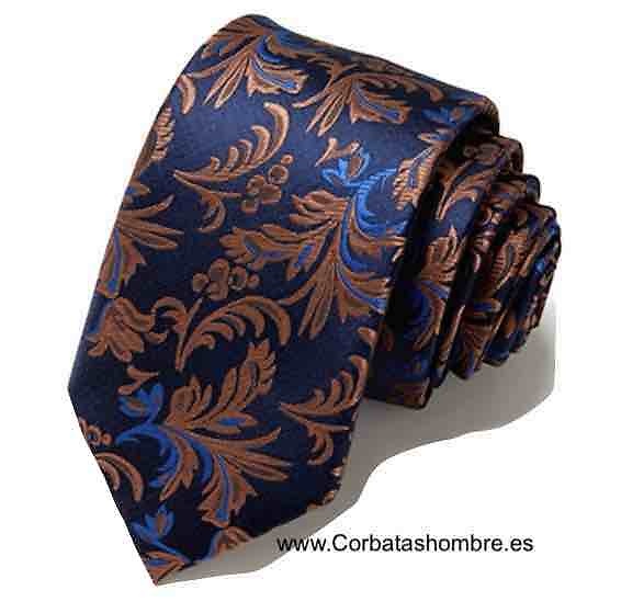 CORBATA AZUL MARINO CON HOJAS MARRÓN COBRE 