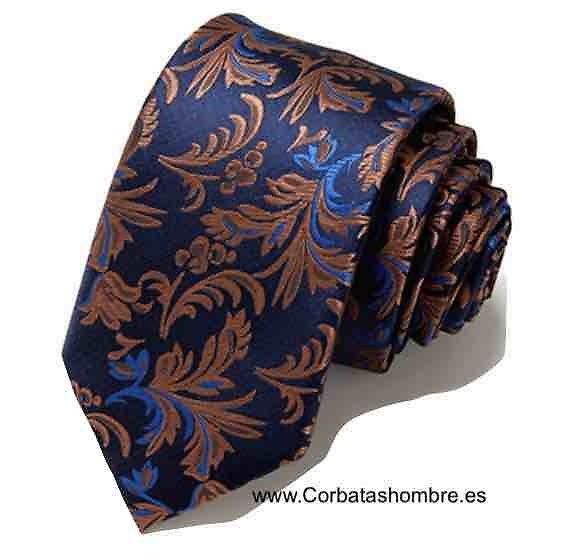 CORBATA AZUL MARINO CON HOJAS MARRÓN CORBRE 