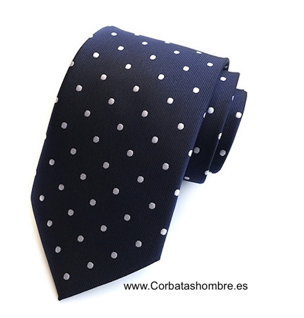 CORBATA AZUL MARINO CON LUNARES BLANCOS ELEGANTES 