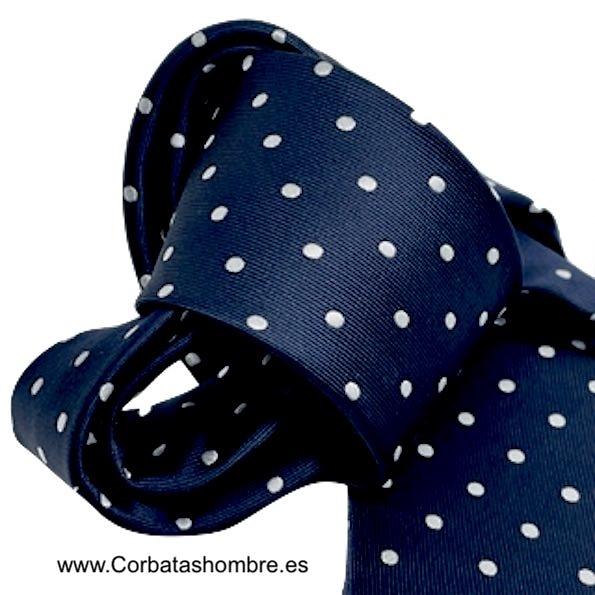 CORBATA AZUL MARINO CON LUNARES BLANCOS ELEGANTES 