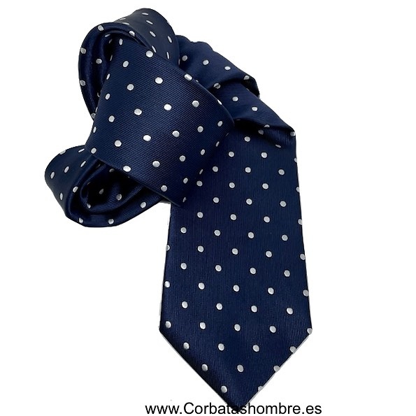 CORBATA AZUL MARINO CON LUNARES BLANCOS ELEGANTES 