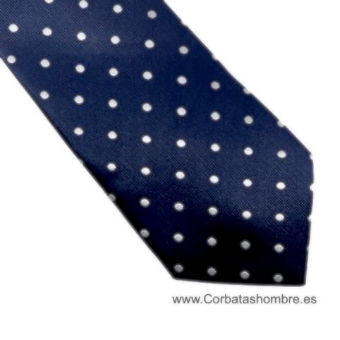 CORBATA AZUL MARINO CON LUNARES BLANCOS ELEGANTES 