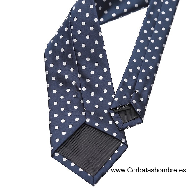 CORBATA AZUL MARINO CON LUNARES BLANCOS ELEGANTES 