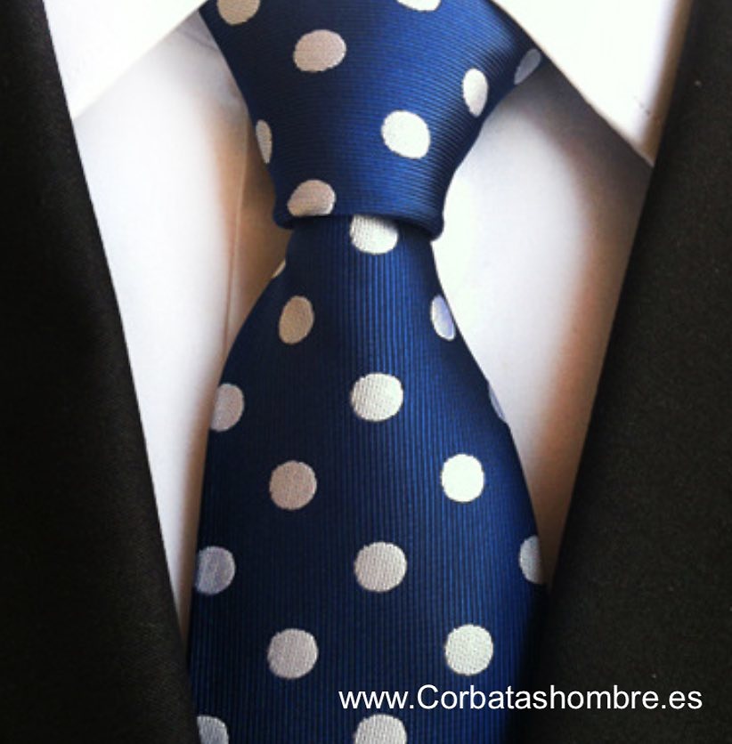 CORBATA AZUL MARINO CON LUNARES BLANCOS GRANDES ELEGANTES 