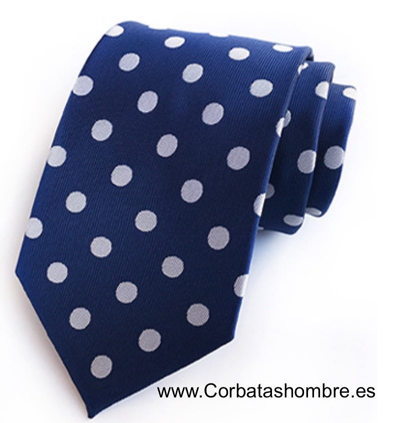 CORBATA AZUL MARINO CON LUNARES BLANCOS GRANDES ELEGANTES 