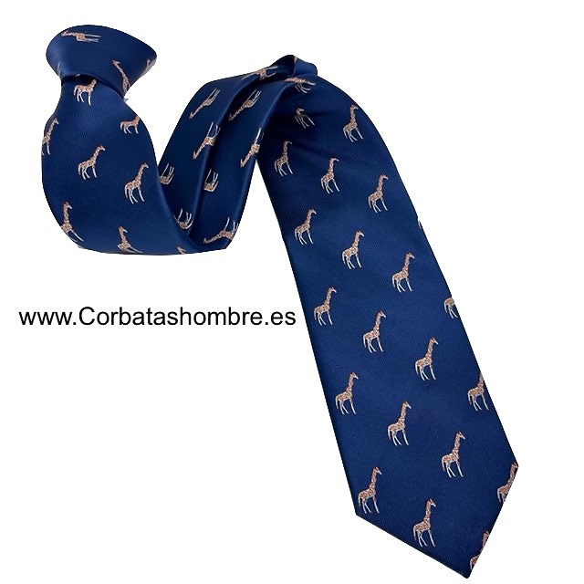 CORBATA AZUL MARINO CON ORIGINALES JIRAFAS COMO DIBUJO 