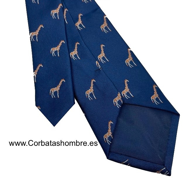 CORBATA AZUL MARINO CON ORIGINALES JIRAFAS COMO DIBUJO 