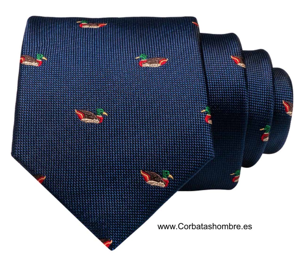 CORBATA AZUL MARINO CON PATOS DE COLORES 