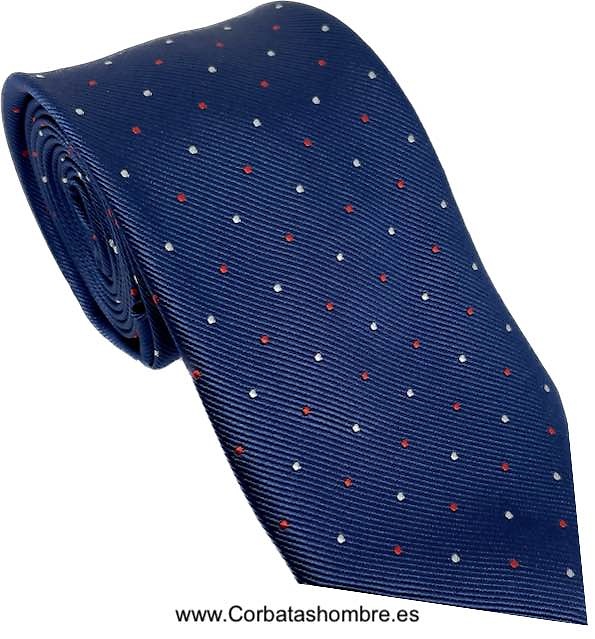 Corbata marino con topos blancos y rojos