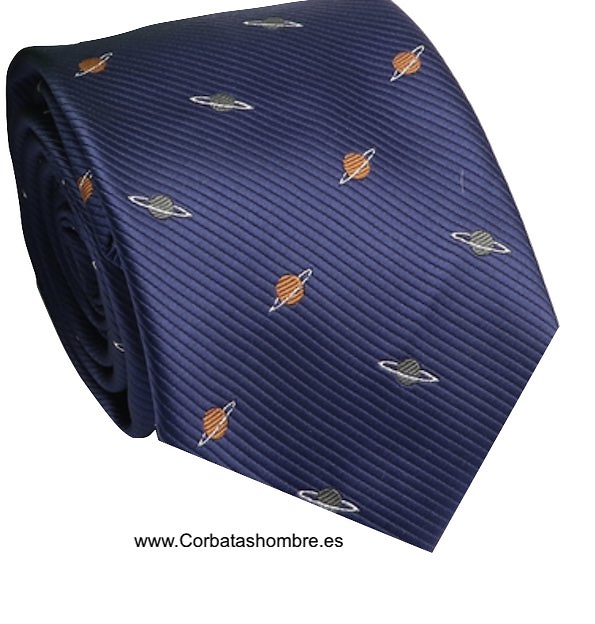 CORBATA AZUL MARINO CON PLANETAS DE LA GALAXIA 