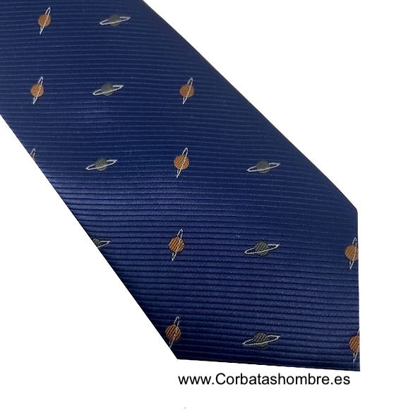 CORBATA AZUL MARINO CON PLANETAS DE LA GALAXIA 