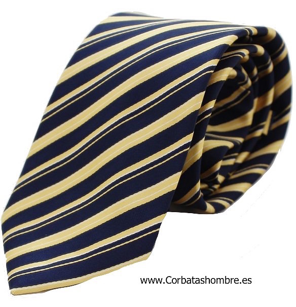 CORBATA AZUL MARINO CON RAYAS AMARILLAS 