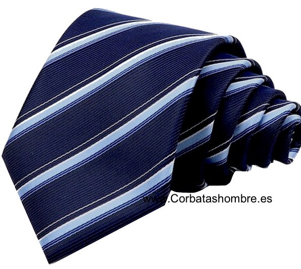 CORBATA AZUL MARINO CON RAYAS AZULES DE DISTINTOS GROSORES 