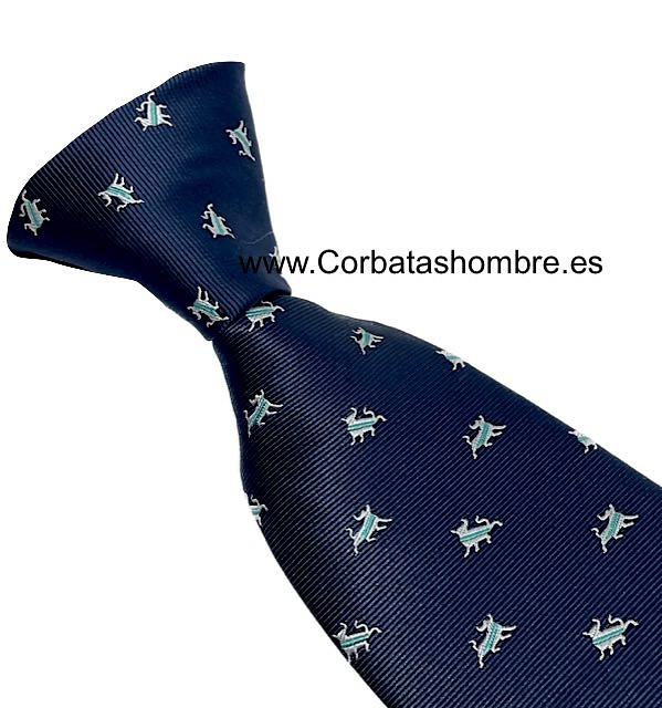 CORBATA AZUL MARINO CON TOROS BLANCOS CON DIVISA VERDE 