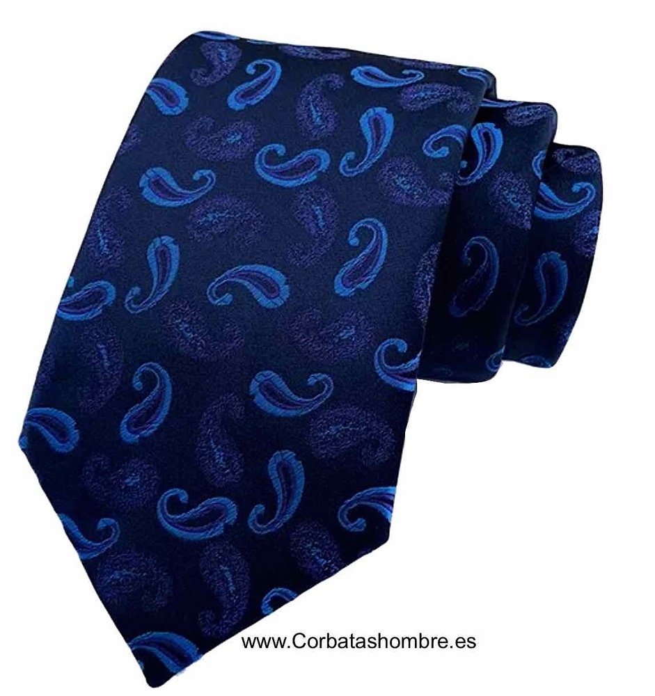 CORBATA AZUL MARINO DE CACHEMIRES JASPEADOS EN AZUL CLARO Y LILA 