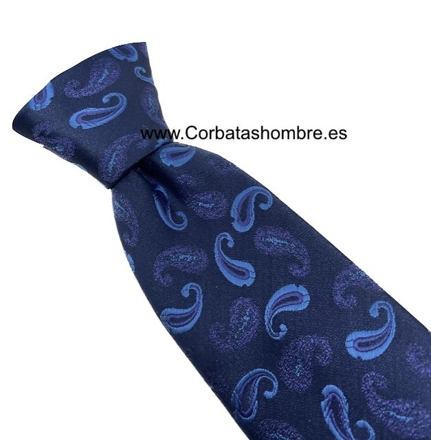 CORBATA AZUL MARINO DE CACHEMIRES JASPEADOS EN AZUL CLARO Y LILA 