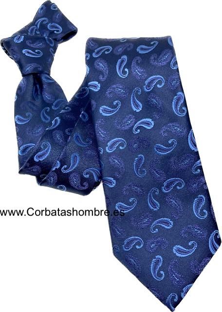 CORBATA AZUL MARINO DE CACHEMIRES JASPEADOS EN AZUL CLARO Y LILA 