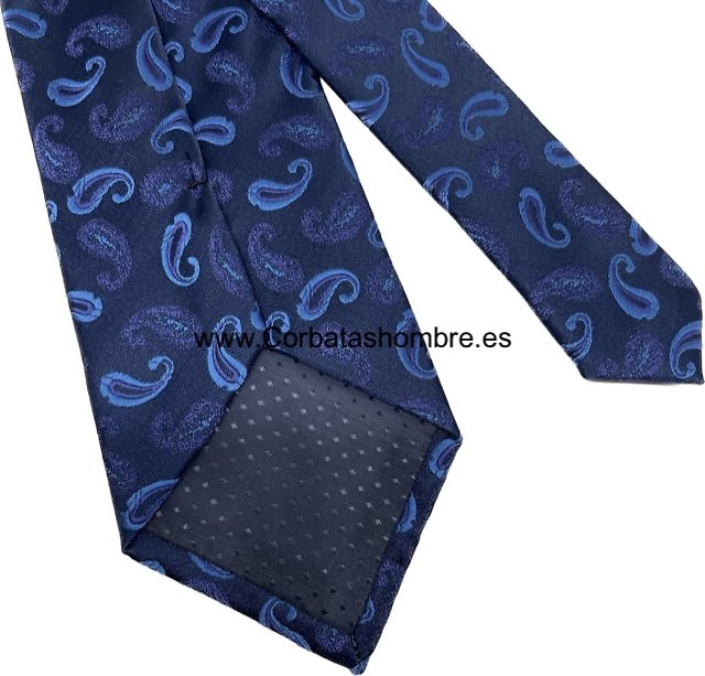 CORBATA AZUL MARINO DE CACHEMIRES JASPEADOS EN AZUL CLARO Y LILA 