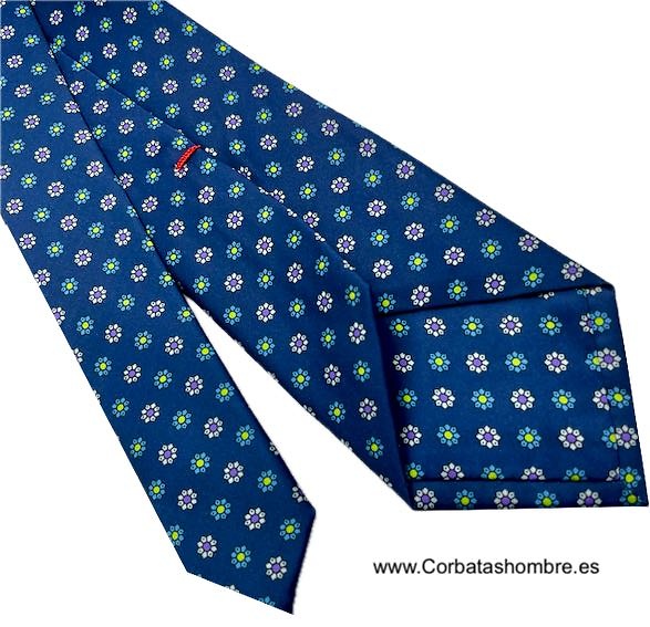 CORBATA AZUL MARINO DE FLORECILLAS DE COLORES PEQUEÑAS 