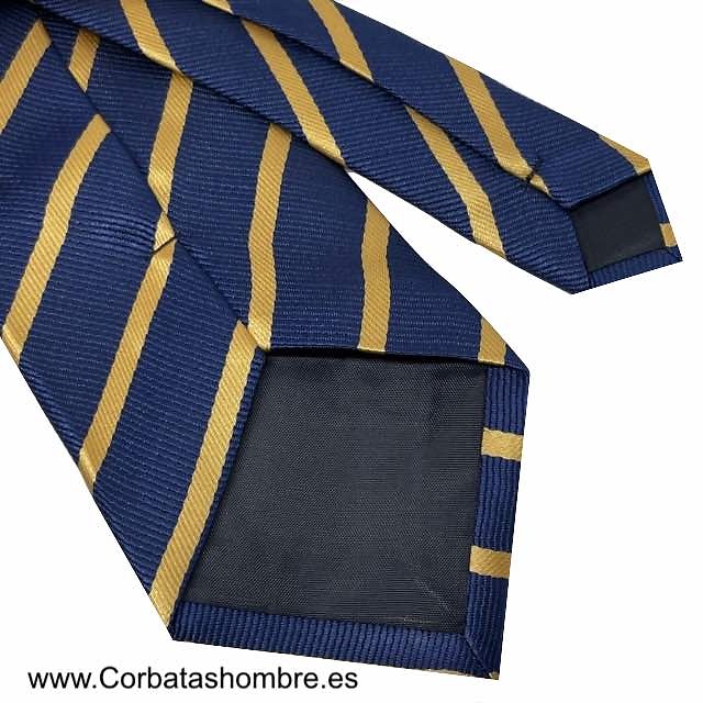 CORBATA AZUL MARINO DE RAYAS PARALELAS DIAGONALES AMARILLAS 