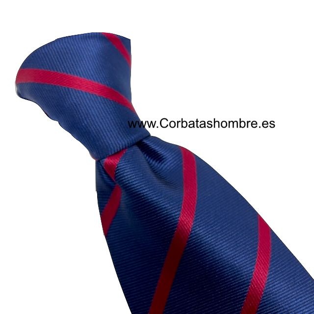 CORBATA AZUL MARINO DE RAYAS PARALELAS DIAGONALES ROJAS 